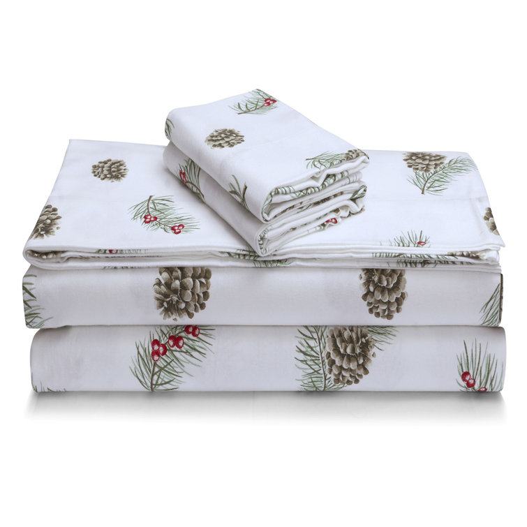 Tribeca Living 100 Cotton Flannel Pine Cones And Berries Sheet Set